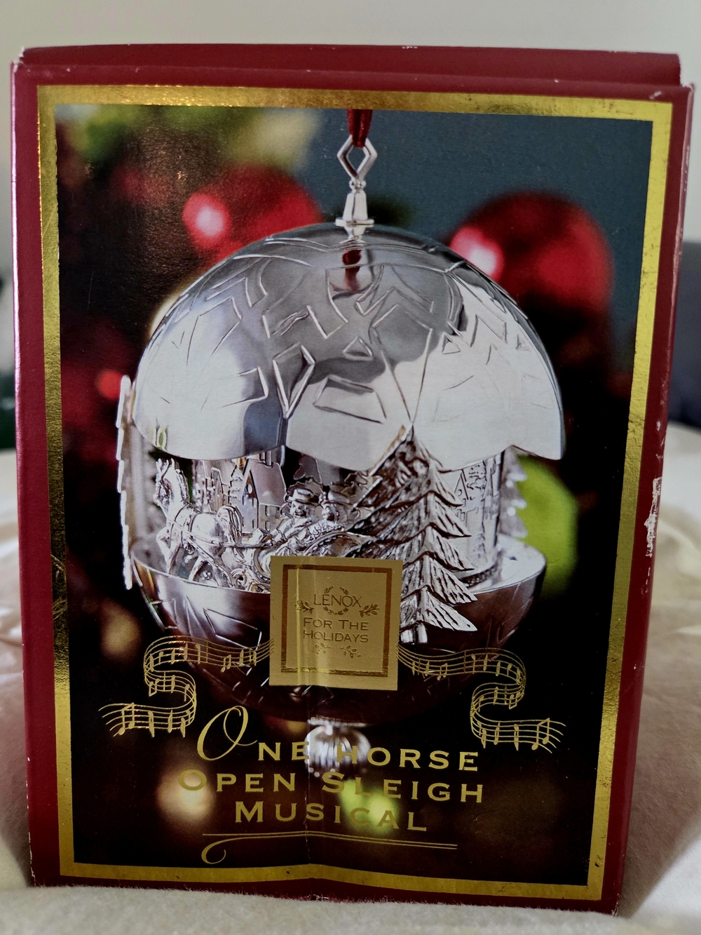 Lenox Silver One Horse Open Sleigh Musical Ornament - Silver Holiday Decoration